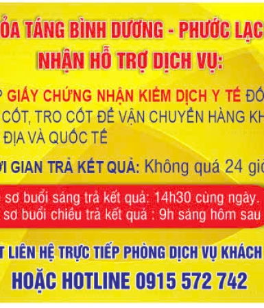 BPS HỖ TRỢ DỊCH VỤ KIỂM DỊCH Y TẾ HÀI CỐT ĐỂ VẬN CHUYỂN NỘI ĐỊA VÀ QUỐC TẾ